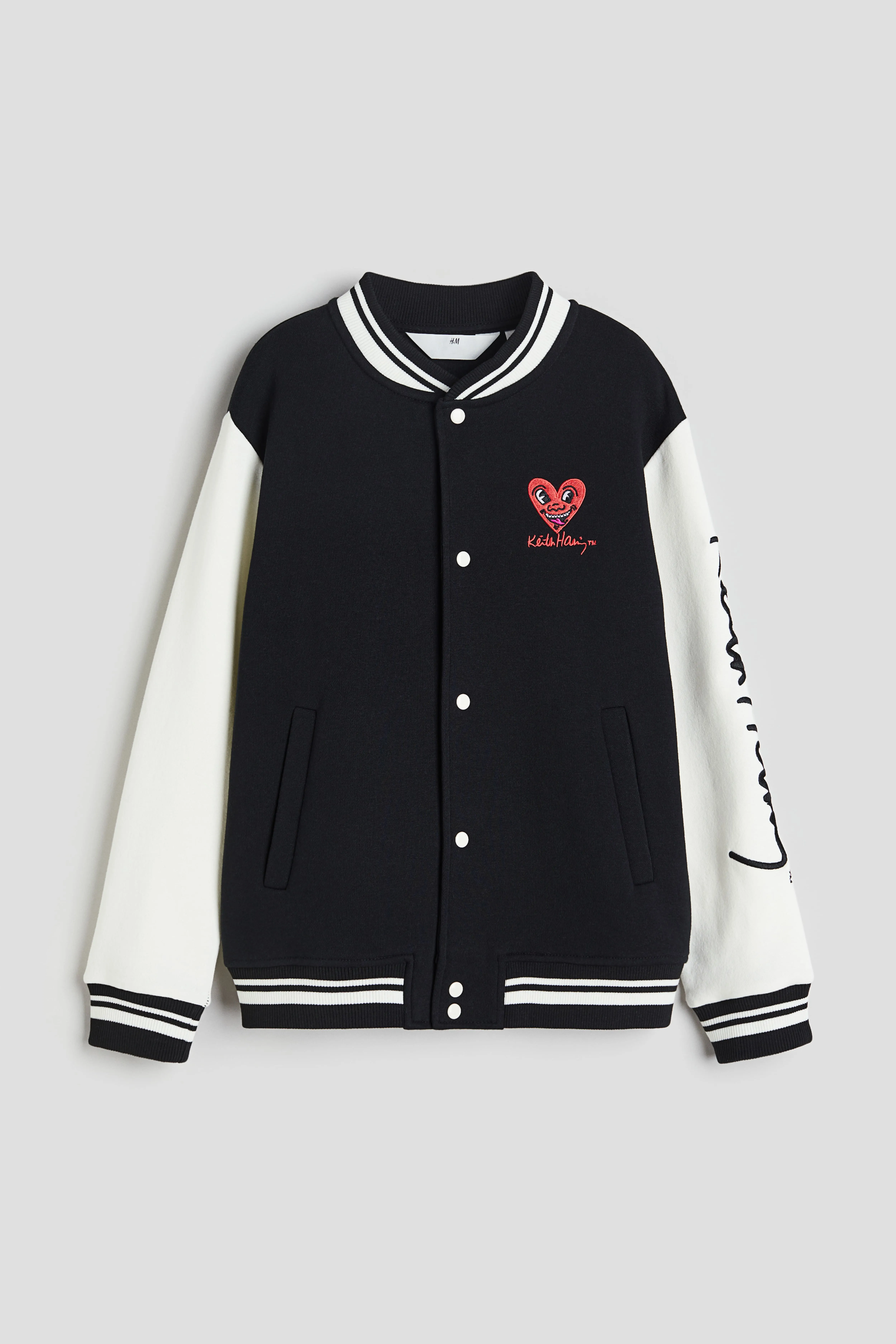 Motif-detail baseball jacket - Long sleeve - Regular length - Black/Keith Haring - Kids | H&M GB