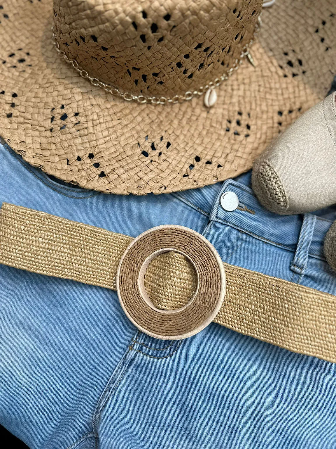 Natural Round Weaved Buckle Belt