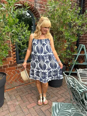 Navy Patterned Strappy Summer Dress Thea