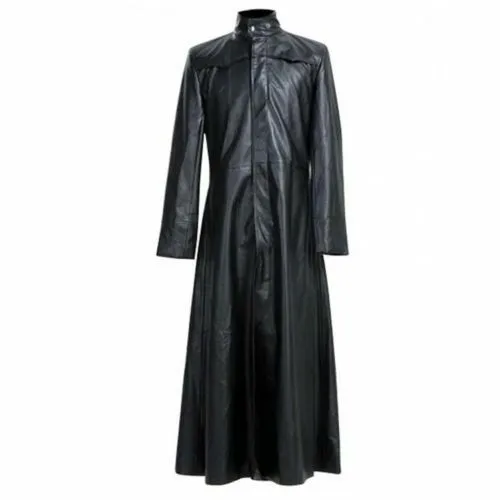 Neo Matrix Trench Coat Keanu Reeves Black Leather Trench Coat Gothic Jacket