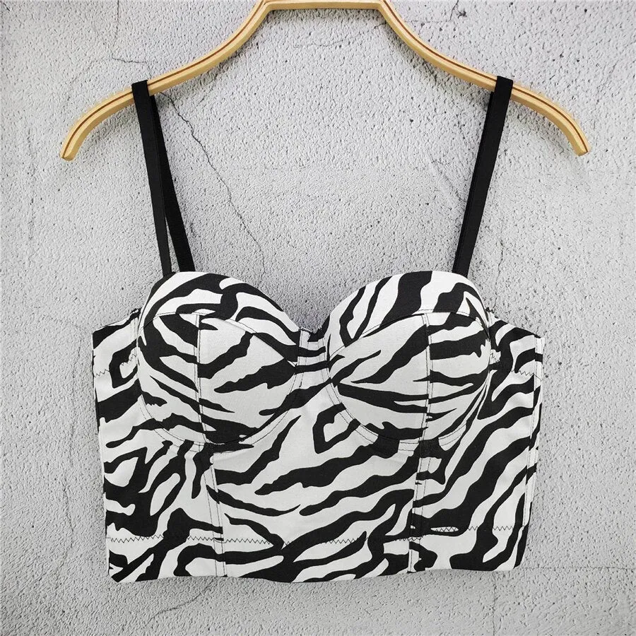 New Zebra Stripes Autumn Sexy Vest Crop Top Women Underwear To Wear Out Push Up Bralette Bra Corset Tops