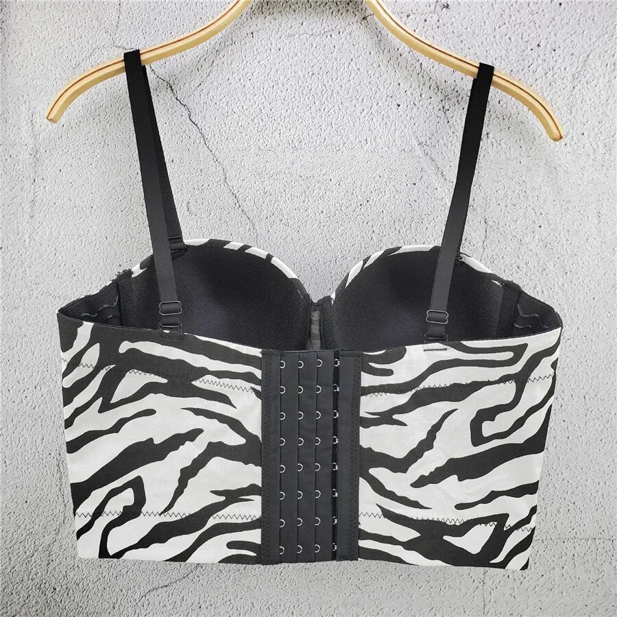 New Zebra Stripes Autumn Sexy Vest Crop Top Women Underwear To Wear Out Push Up Bralette Bra Corset Tops