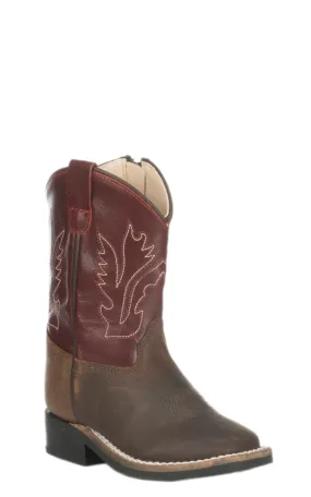 Old West Toddler Brown and Wine Corona Calf Square Toe Cowboy Boot