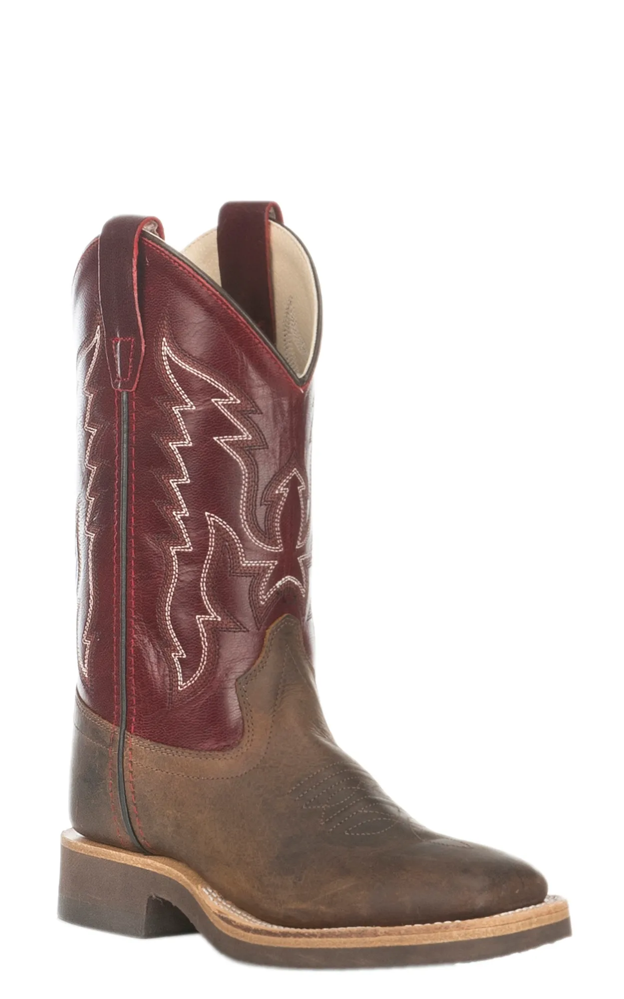 Old West Youth Brown and Wine Corona Calf Square Toe Cowboy Boot