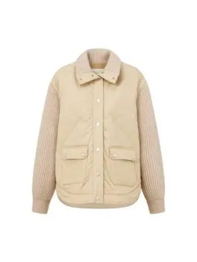 Overseas Station Season Big Chance 8 18 Women s Knit Sleeve Diamond Quilted Jacket Beige 270606