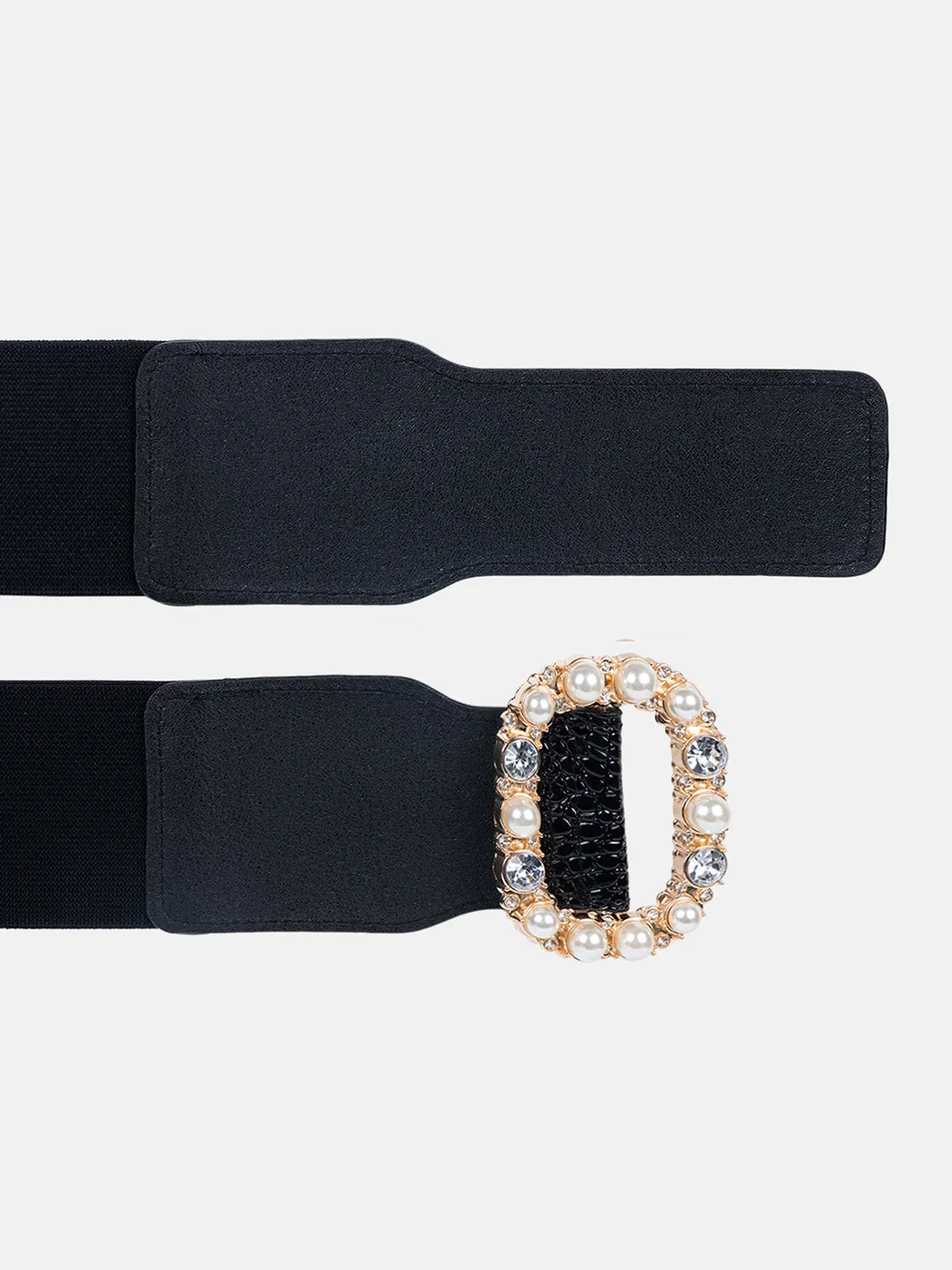 Pearl Embellished Croco Broad Belt