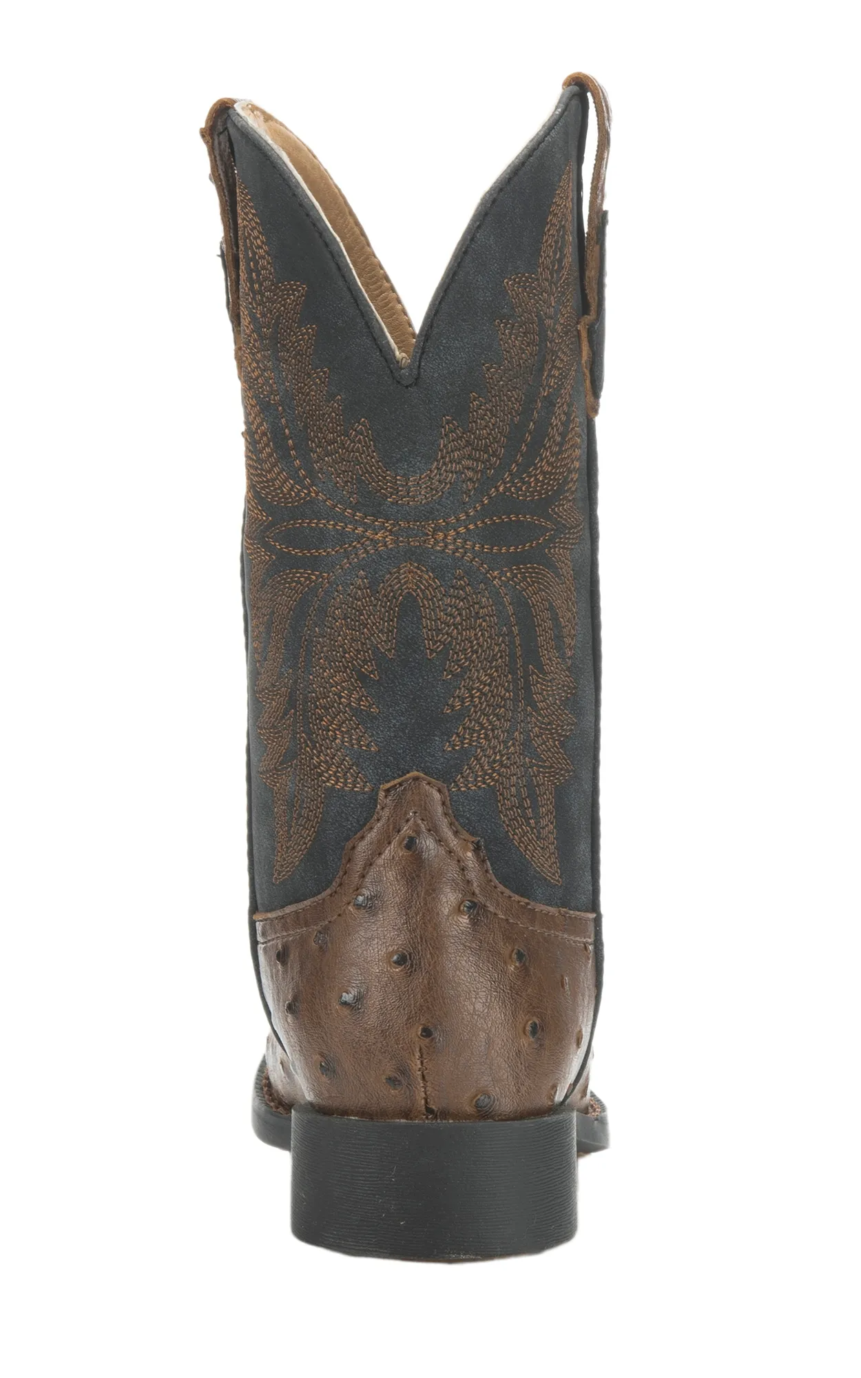 Roper Youth Black with Brown Ostrich Print Square Toe Cowboy Boots