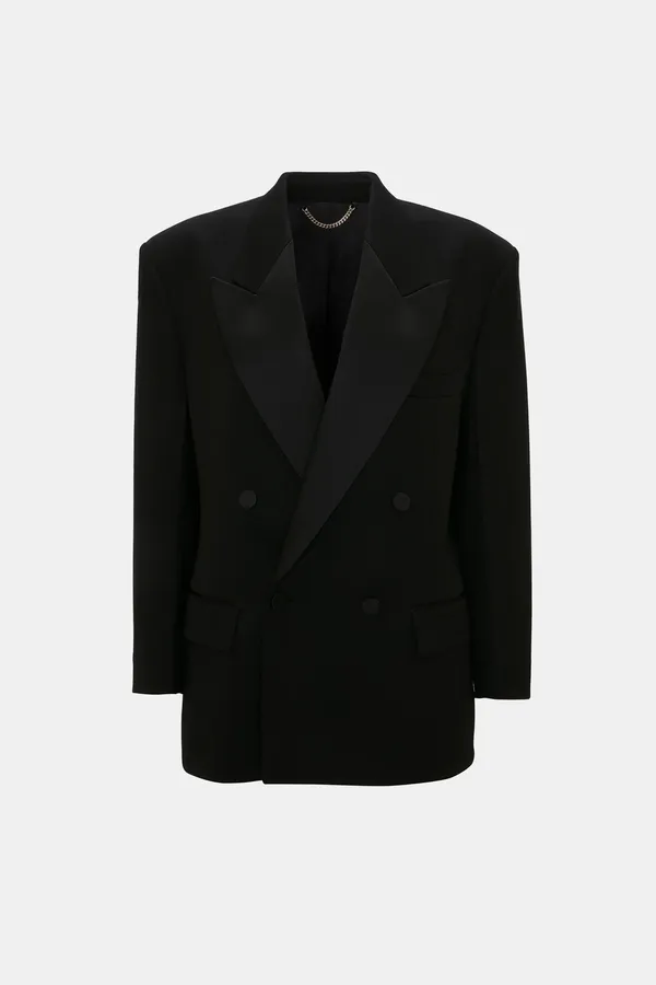 Satin Lapel Tuxedo Jacket - Black