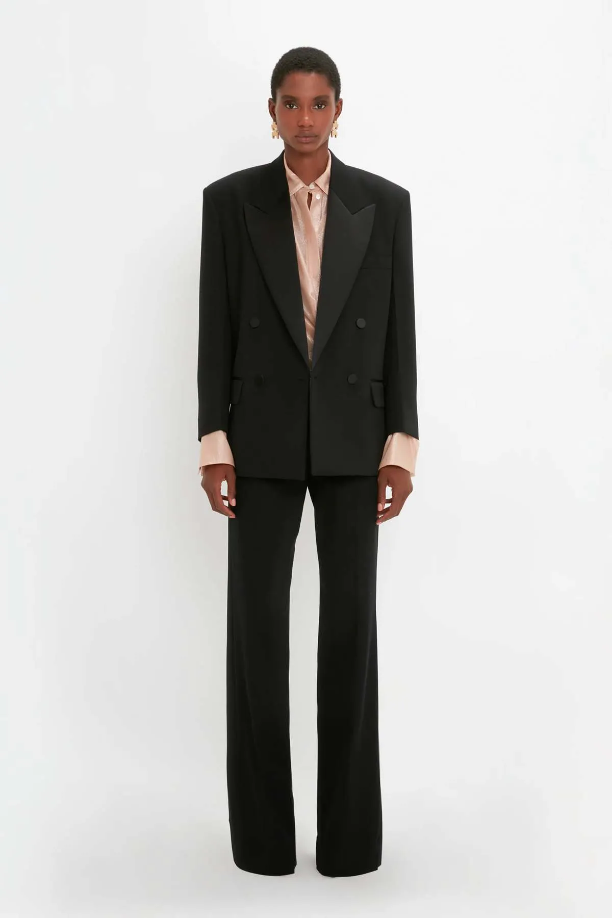 Satin Lapel Tuxedo Jacket - Black