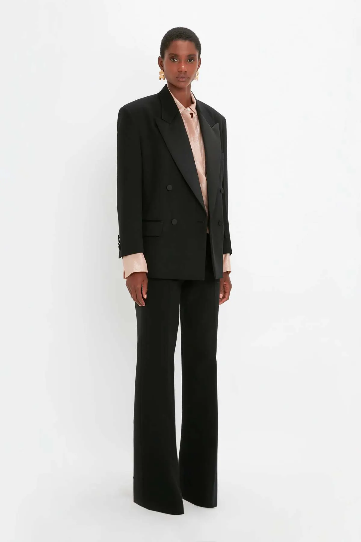 Satin Lapel Tuxedo Jacket - Black