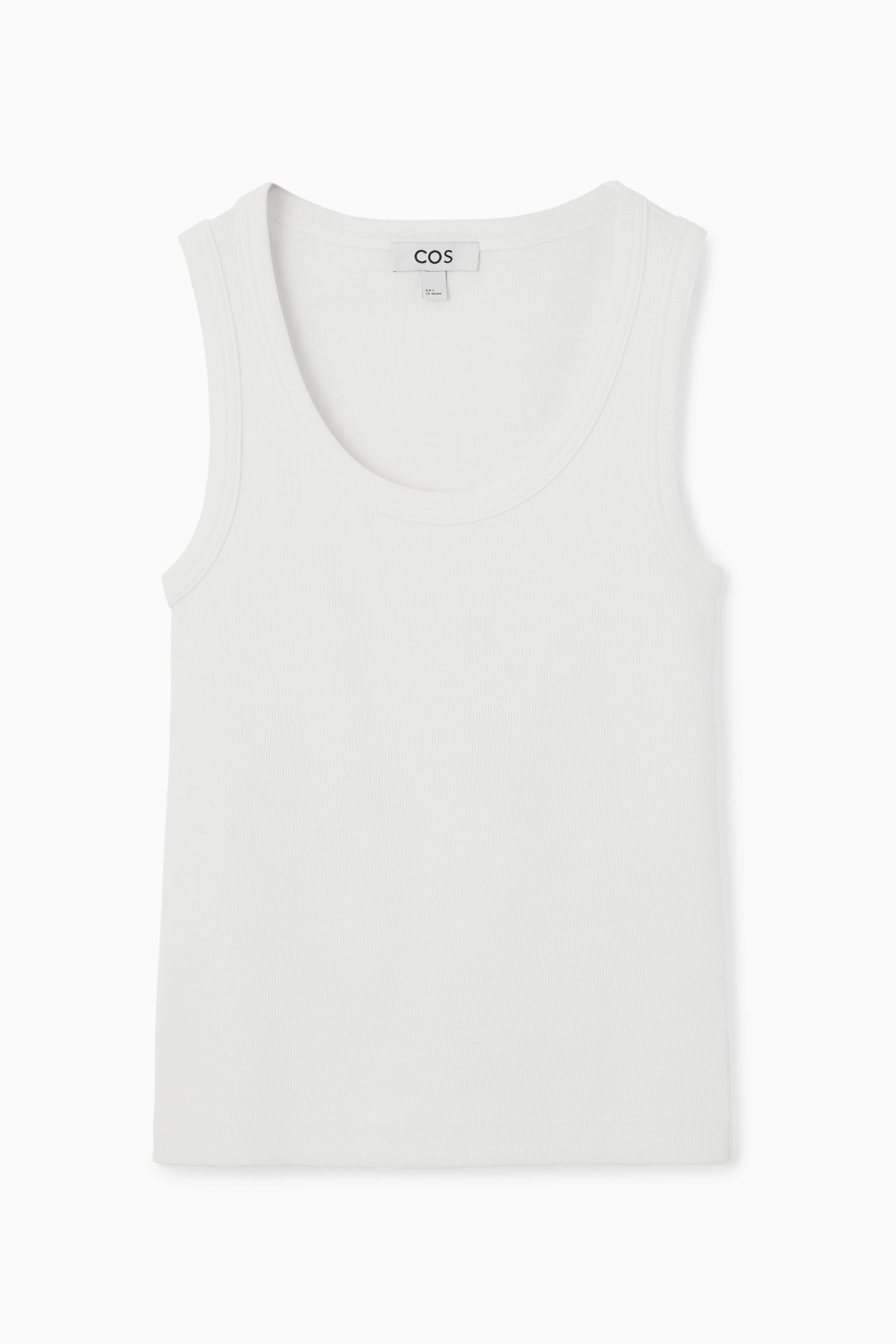 SCOOP-NECK RIBBED TANK TOP - Deep neckline - Sleeveless - WHITE - Ladies | H&M GB