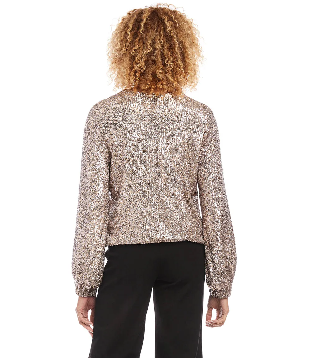 Sequin Long Sleeve Blouson Top