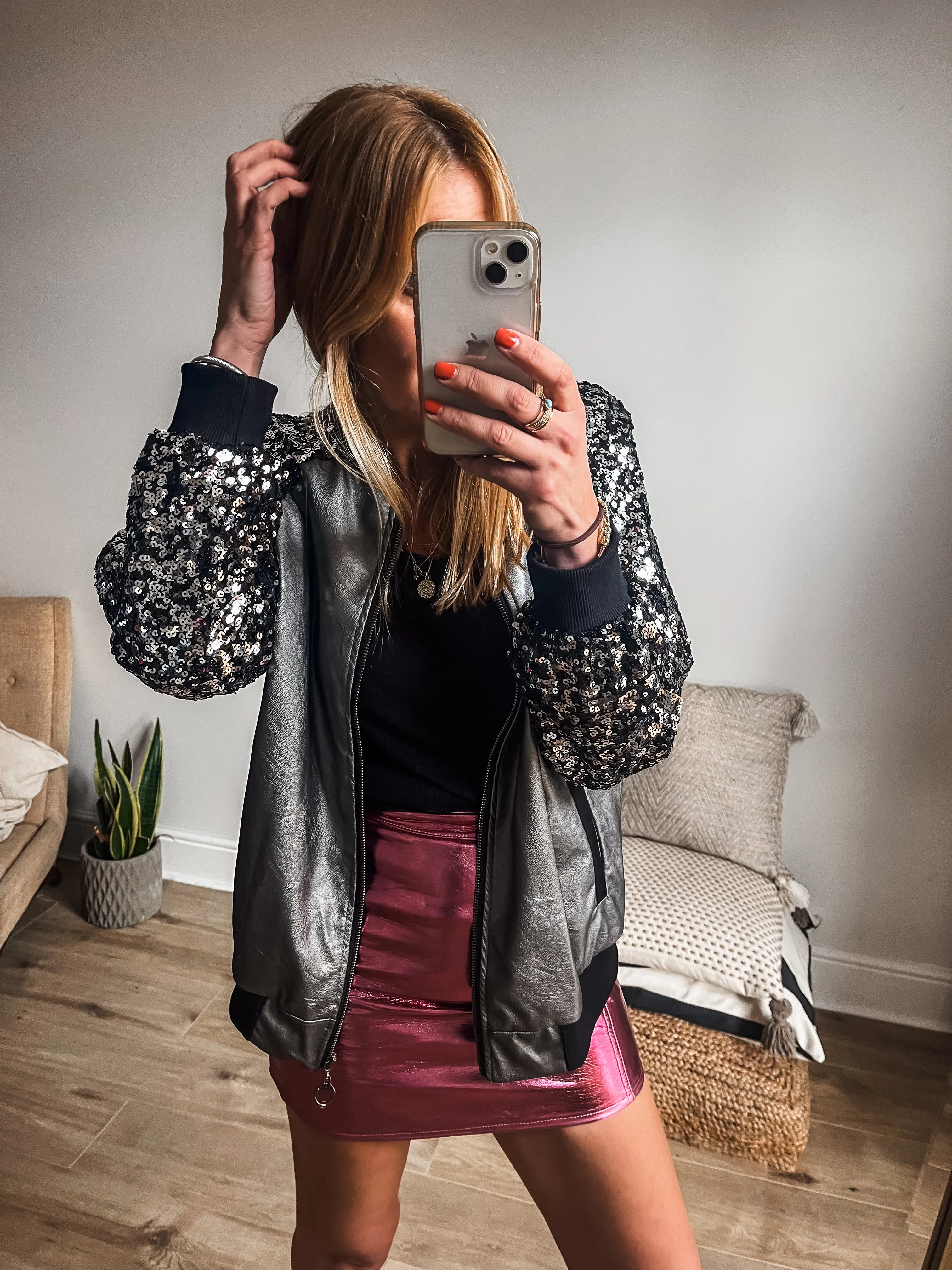 Sequin Sleeve Bomber Jacket