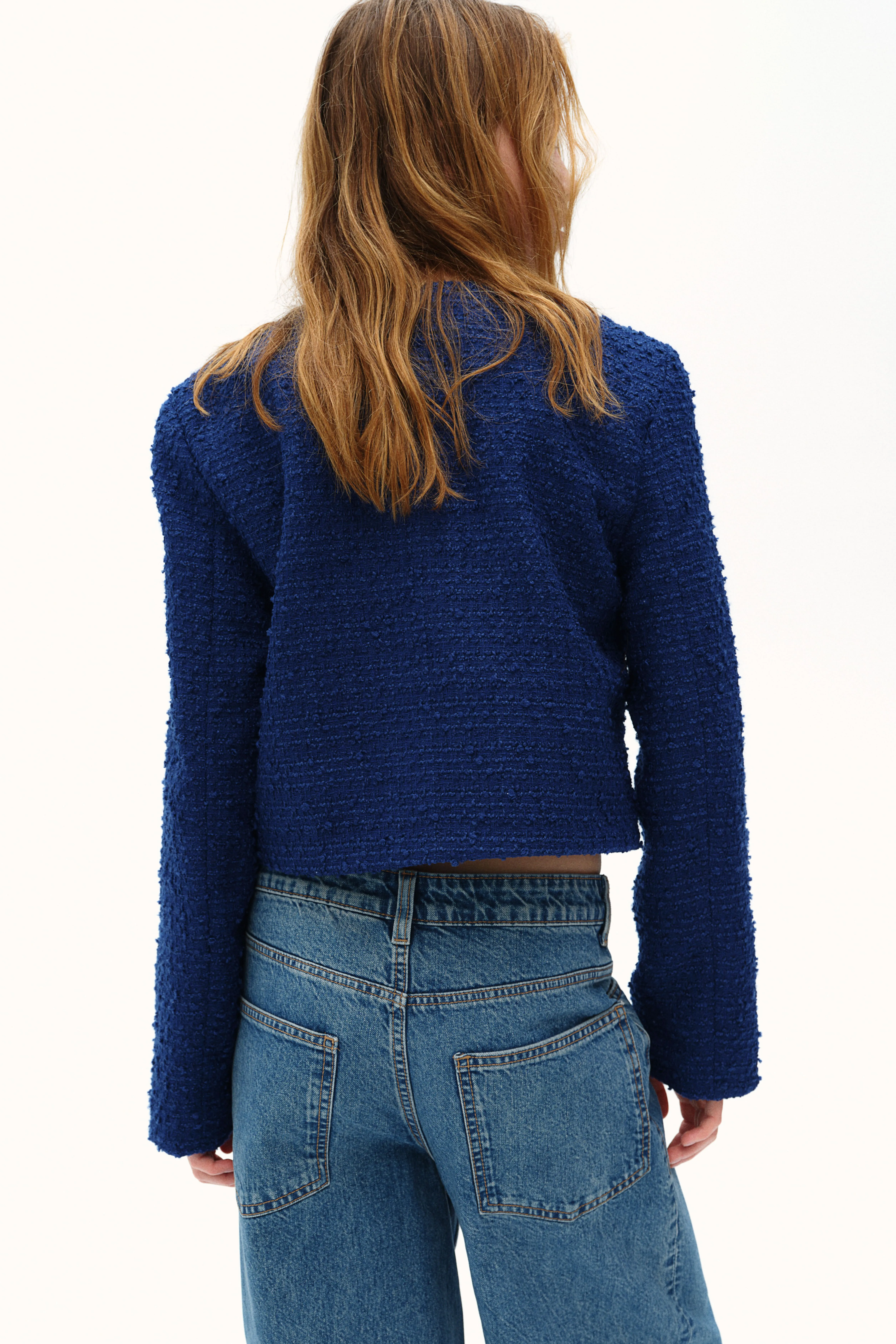 Short bouclé jacket - Round neck - Long sleeve - Bright blue - Ladies | H&M GB