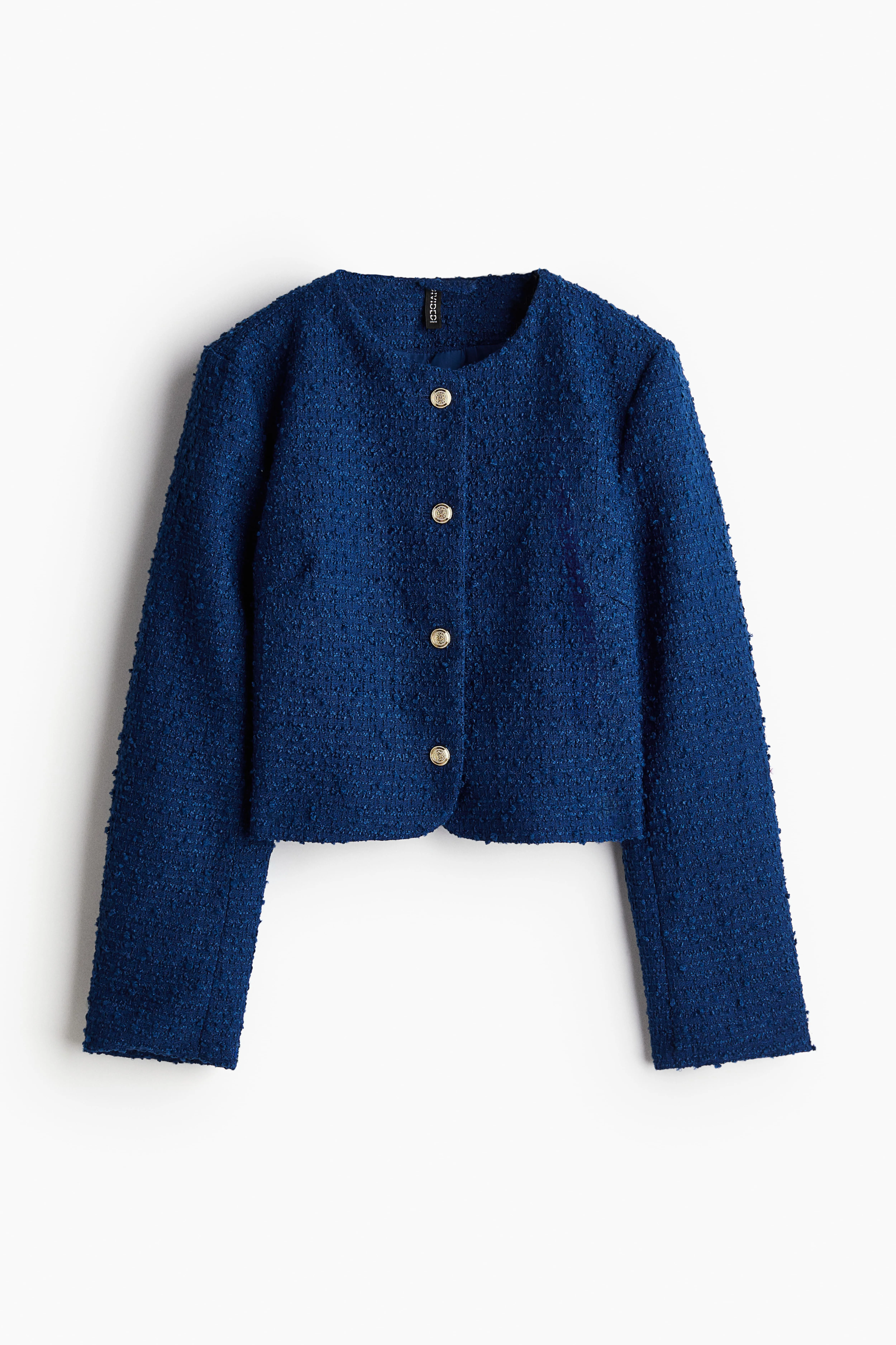 Short bouclé jacket - Round neck - Long sleeve - Bright blue - Ladies | H&M GB