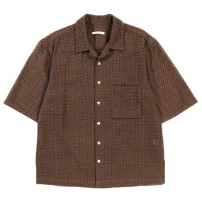 S.K. MANOR HILL ALOHA SHIRT BROWN CHECK-EMBROIDERED COTTON