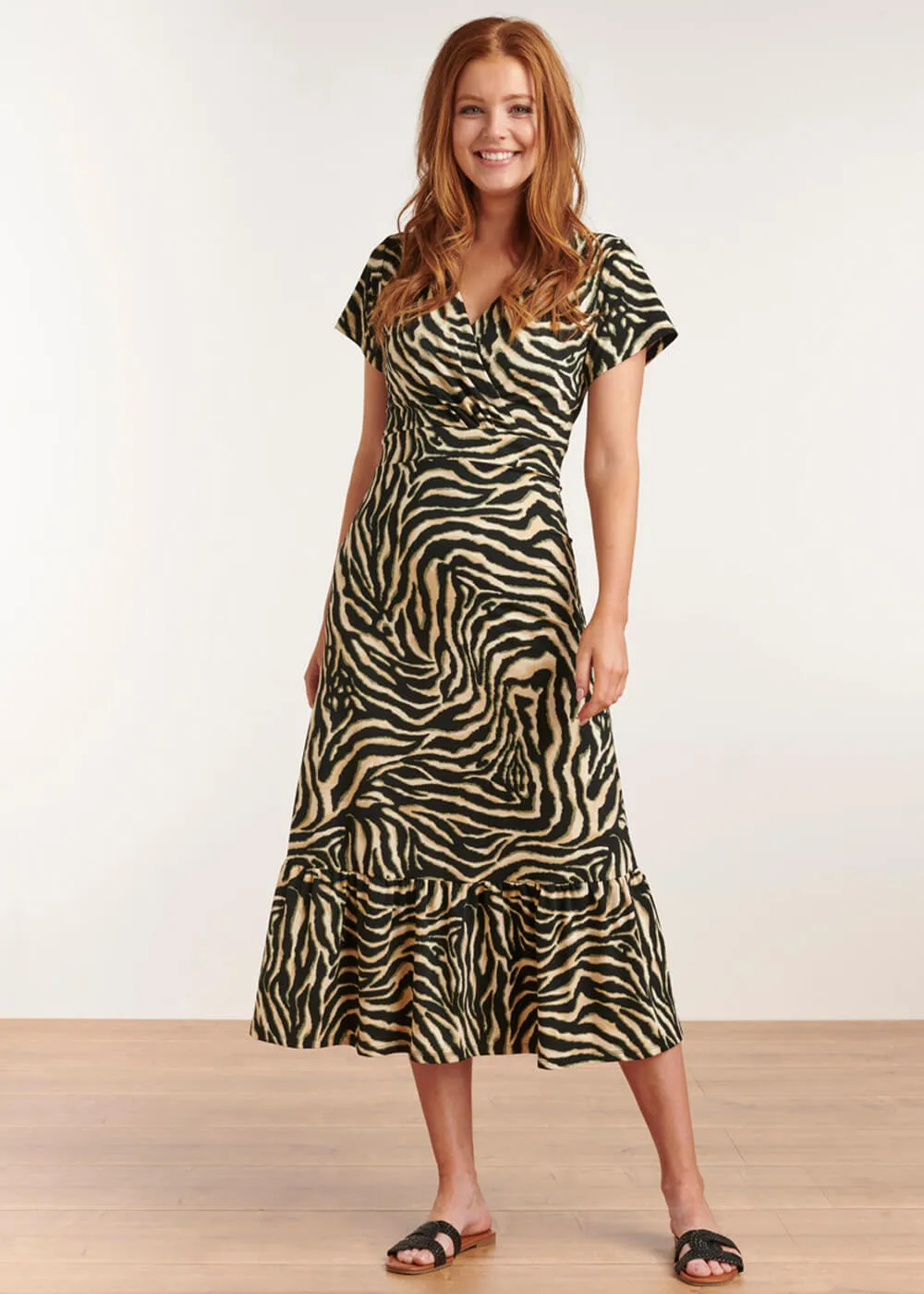 Smashed Lemon Counting Zebra Stripes 70's Maxi Dress Sand Black