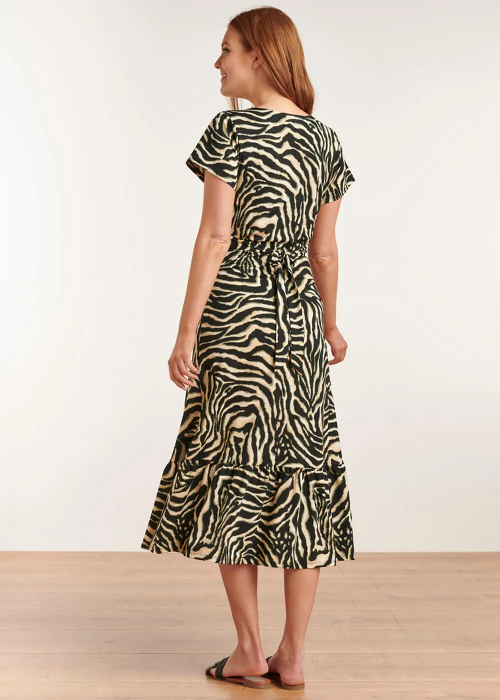 Smashed Lemon Counting Zebra Stripes 70's Maxi Dress Sand Black