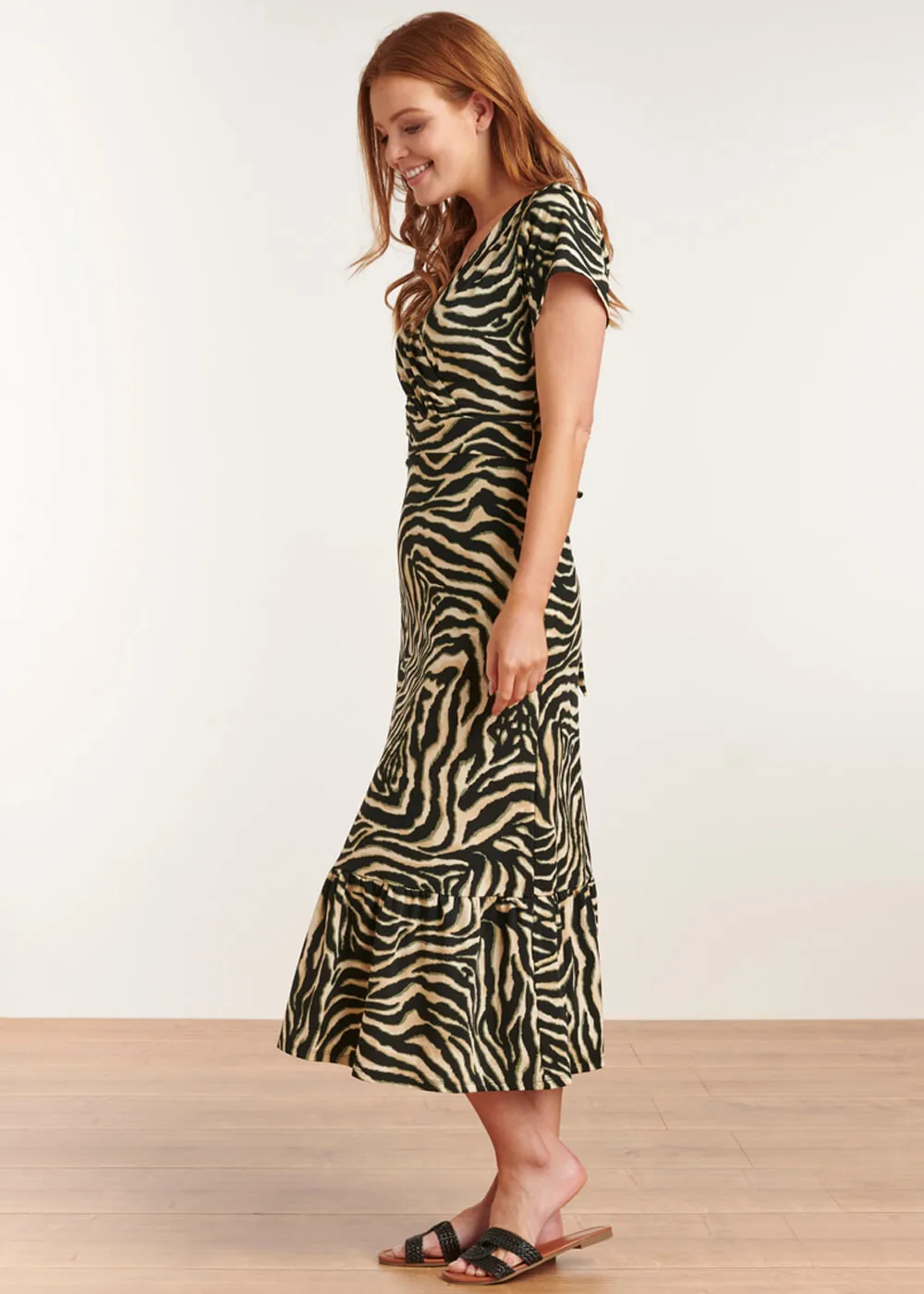 Smashed Lemon Counting Zebra Stripes 70's Maxi Dress Sand Black