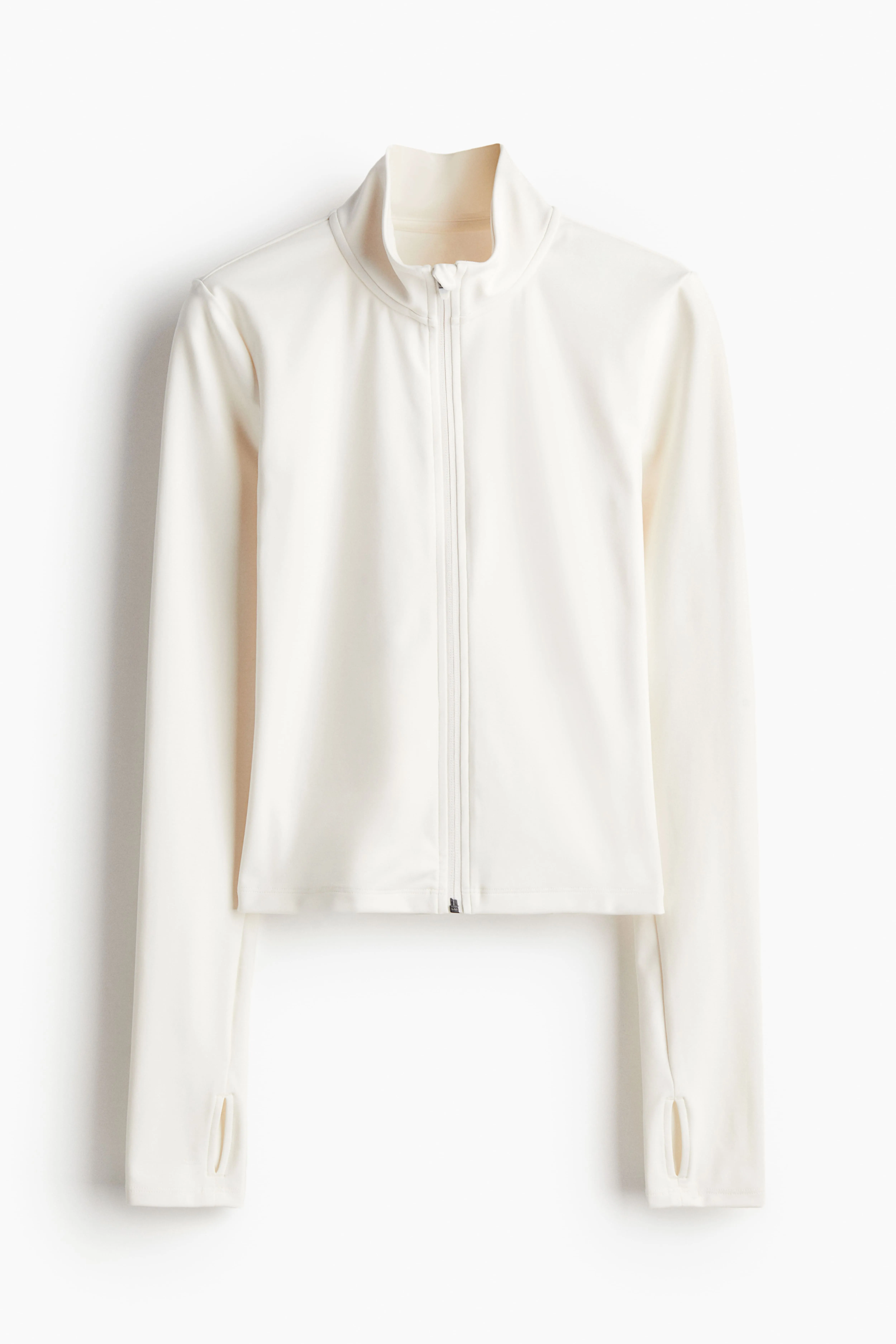 SoftMove™ Zip-through sports jacket - Extra long sleeve - Cropped - White - Ladies | H&M GB