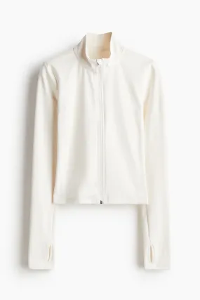 SoftMove™ Zip-through sports jacket - Extra long sleeve - Cropped - White - Ladies | H&M GB