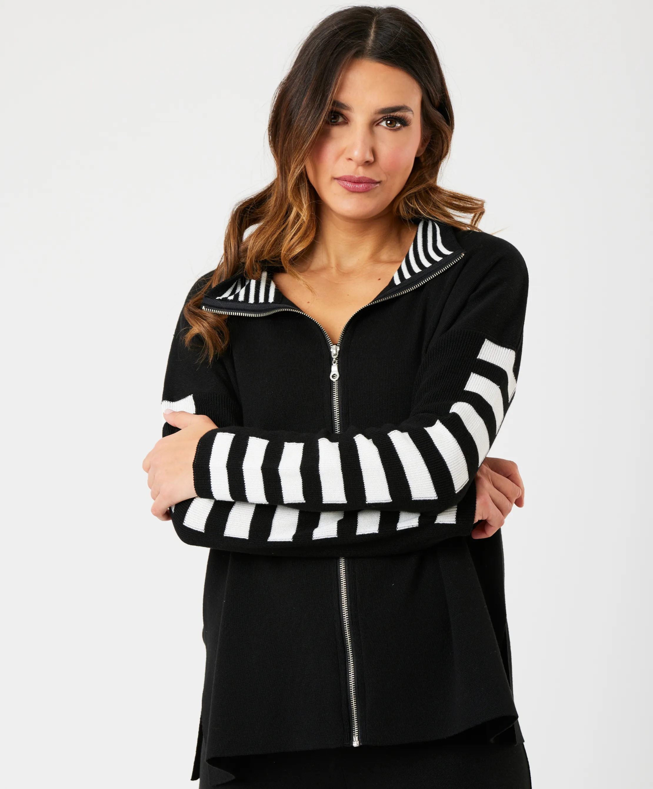 Stripe Sleeve Zip Jacket