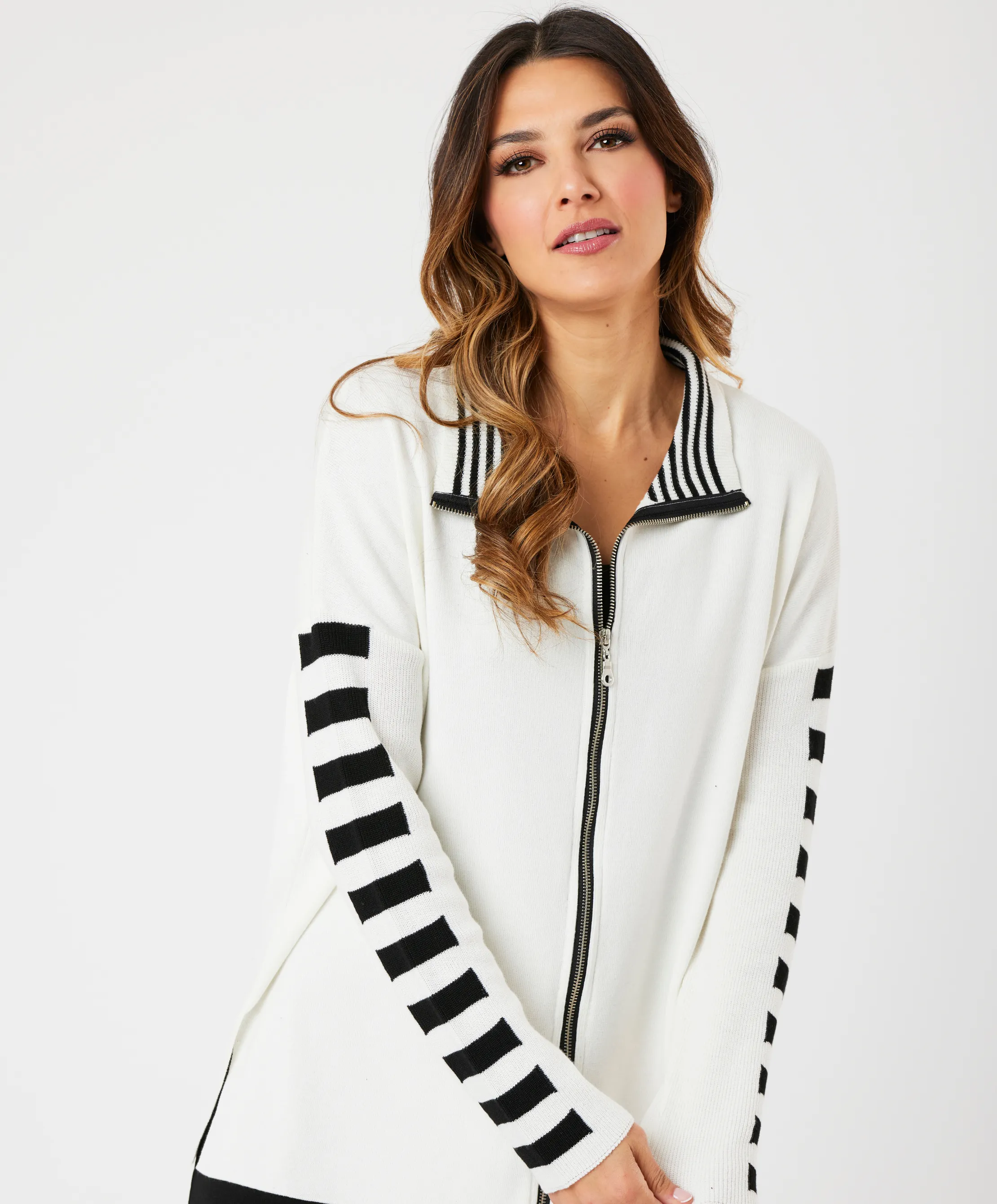 Stripe Sleeve Zip Jacket