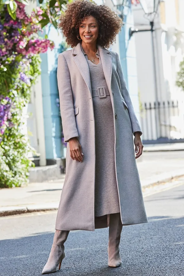 Taupe Fitted Longline Coat