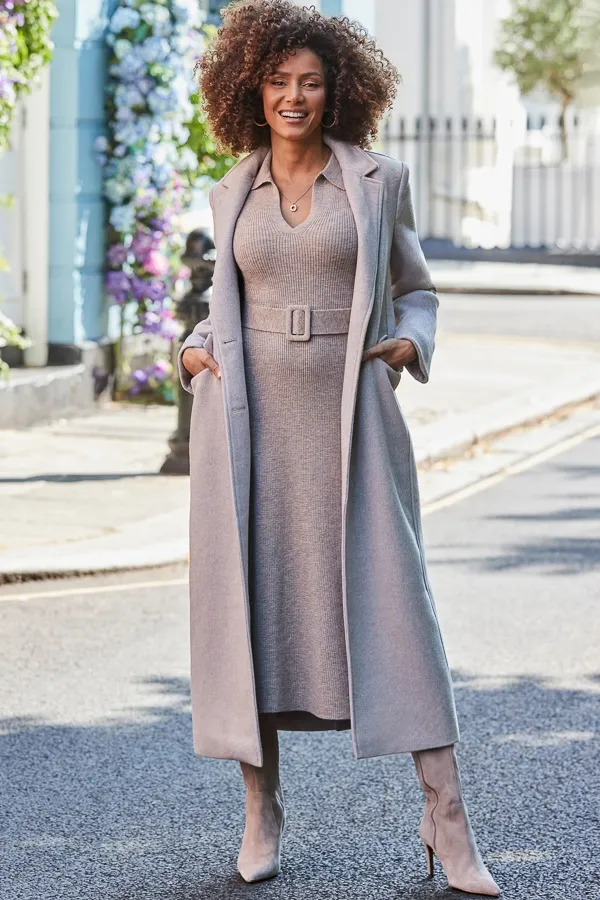 Taupe Fitted Longline Coat