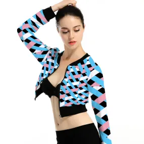 Teen Blue Pink White Pride Lattice All Over Black Zip-Up Cropped Jacket