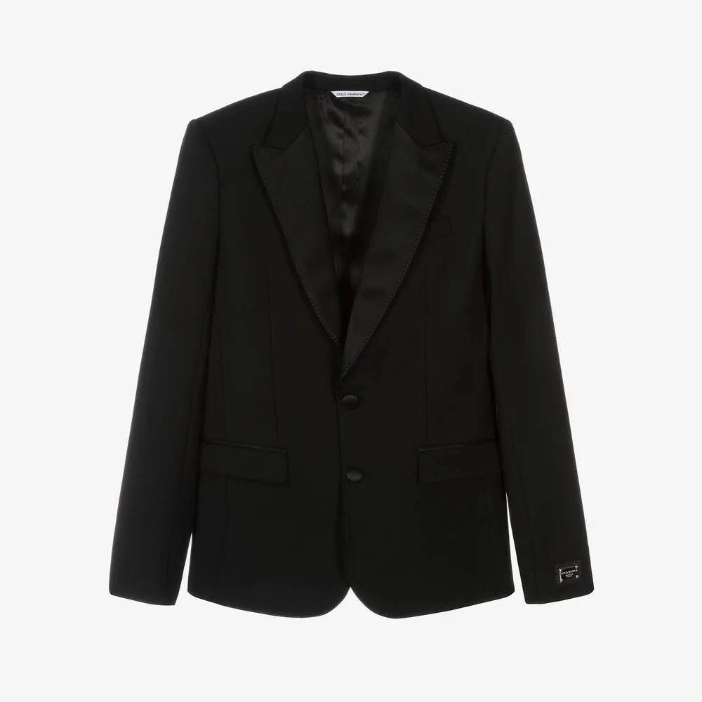 Teen Boys Black Wool Tuxedo Jacket