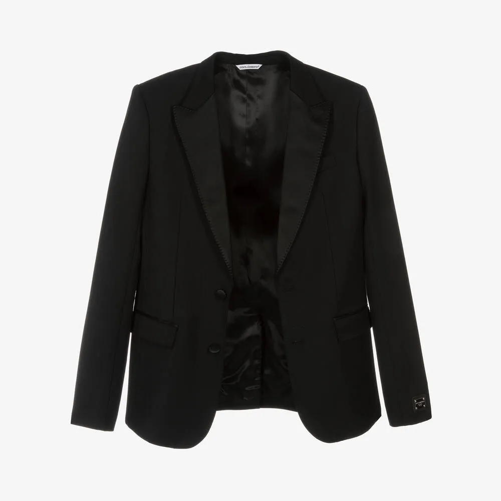 Teen Boys Black Wool Tuxedo Jacket