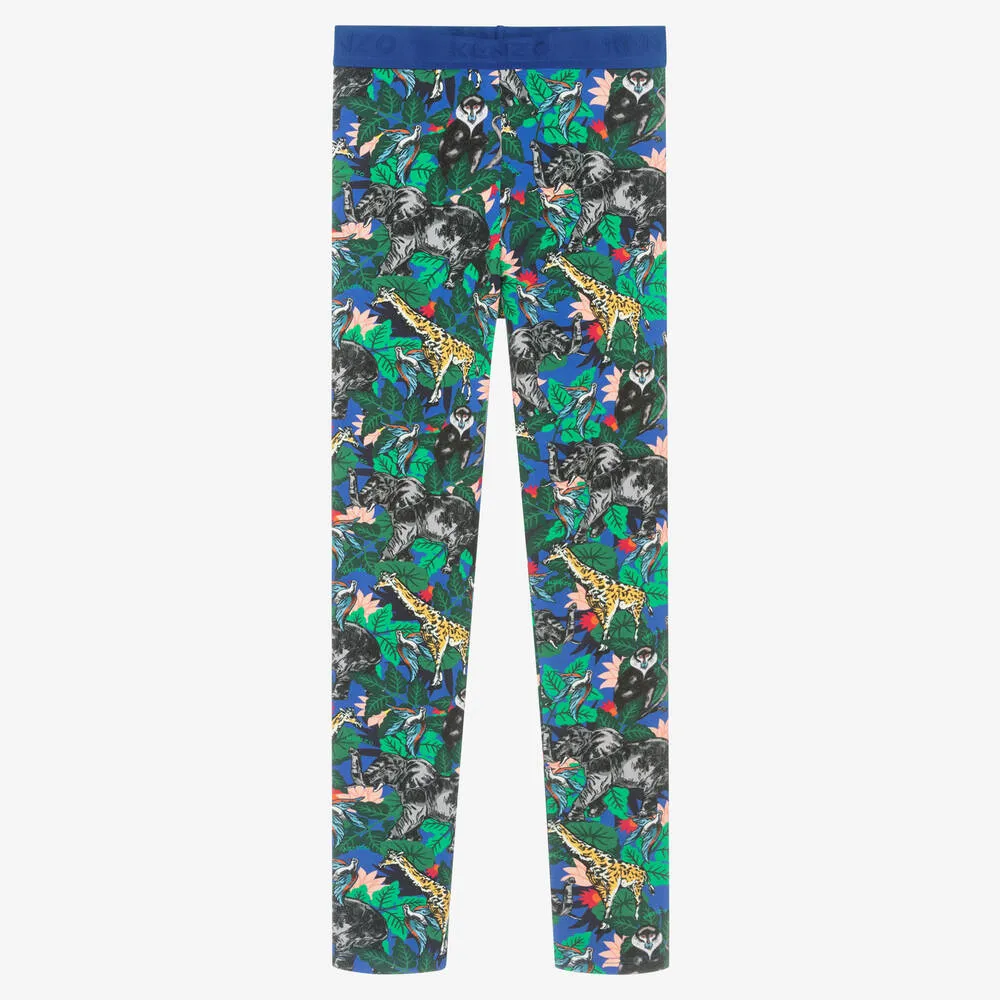 Teen Girls Blue Jungle Leggings