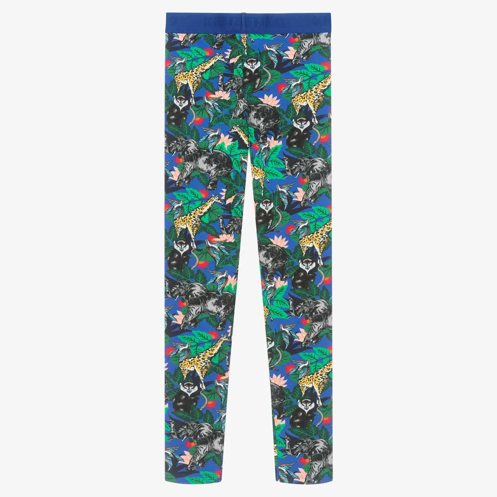 Teen Girls Blue Jungle Leggings