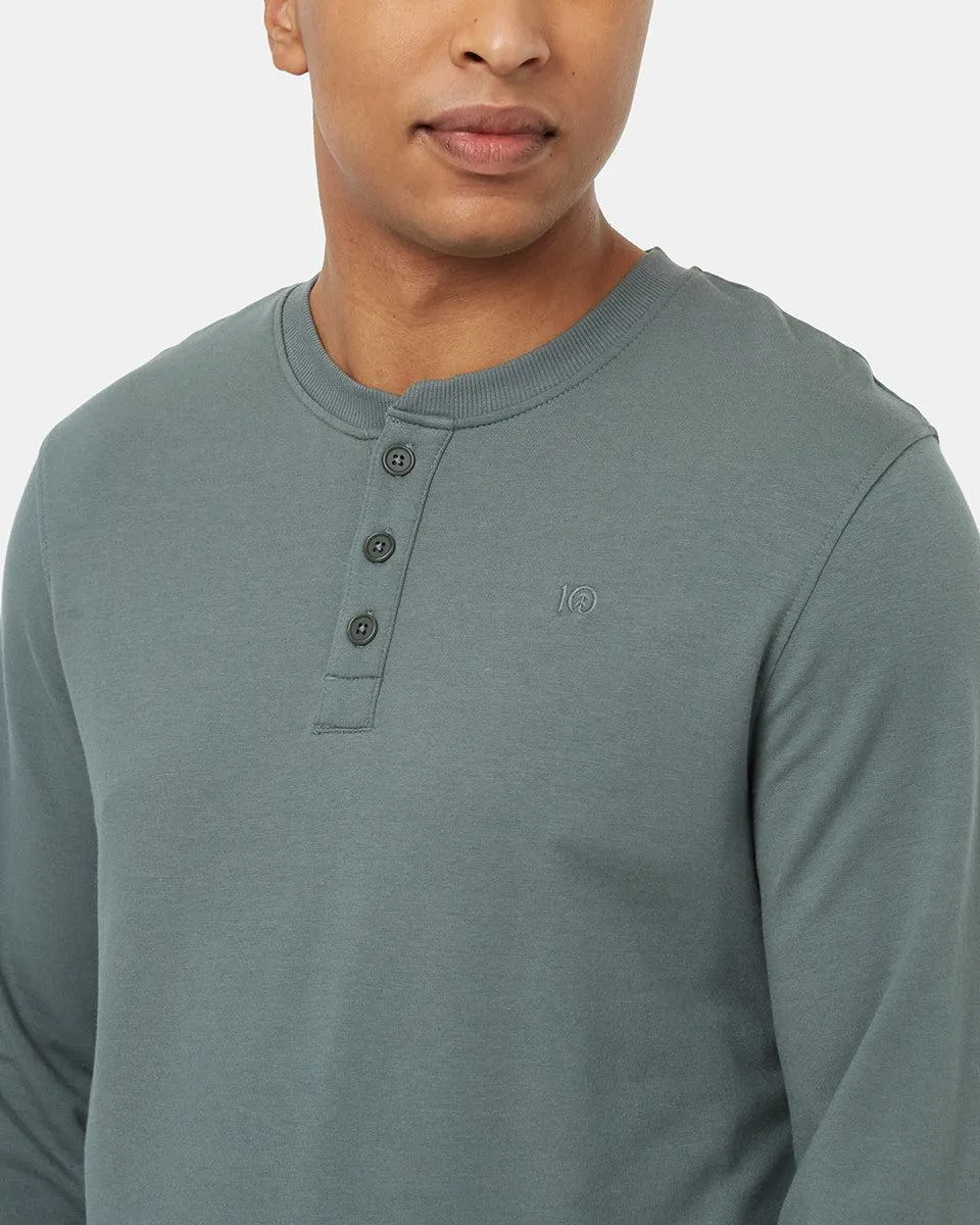 Tentree Soft Terry Light Placket Crew In Light Urban Green