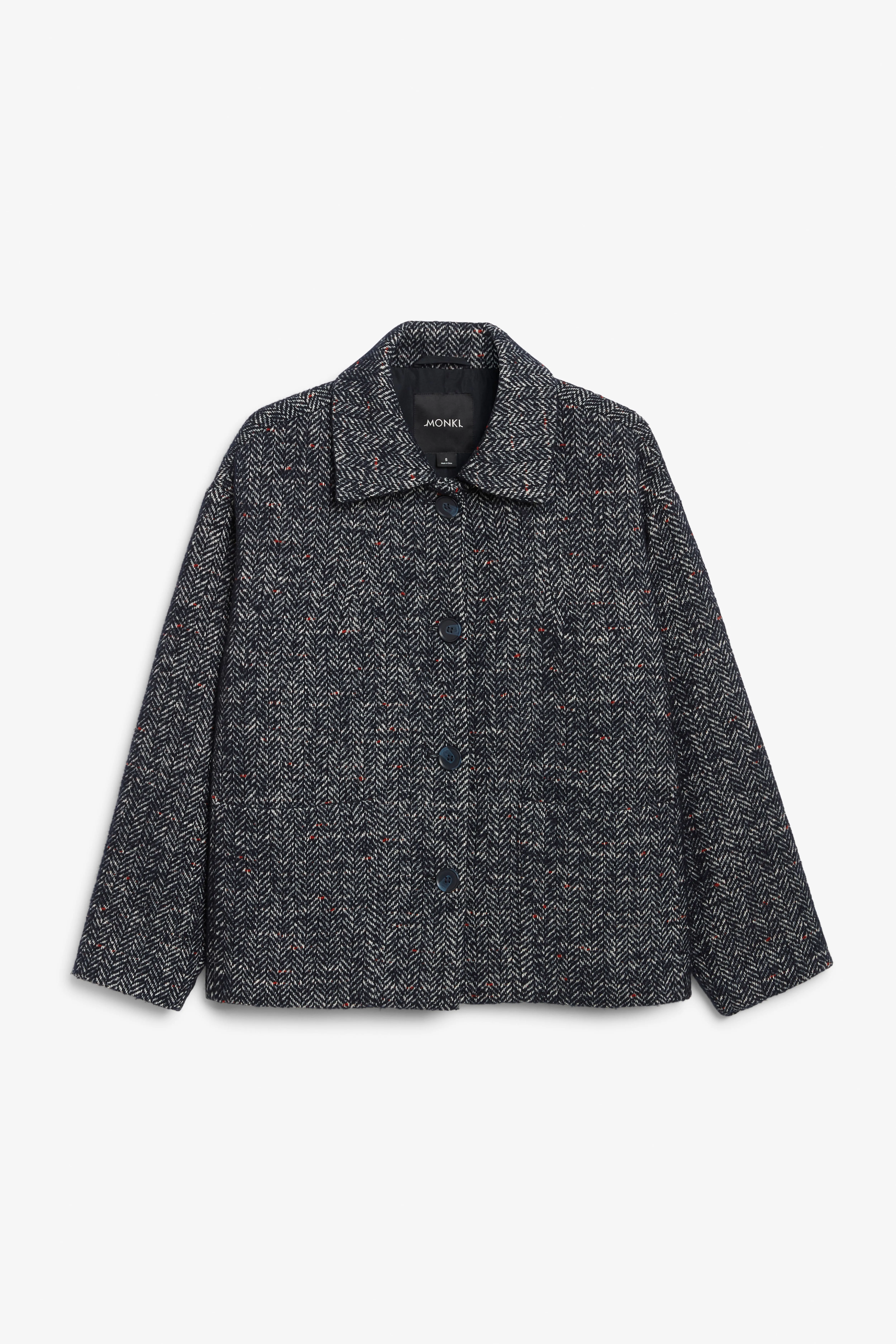 Textured jacket - Long sleeve - Regular length - Dark blue herringbone - Ladies | H&M GB