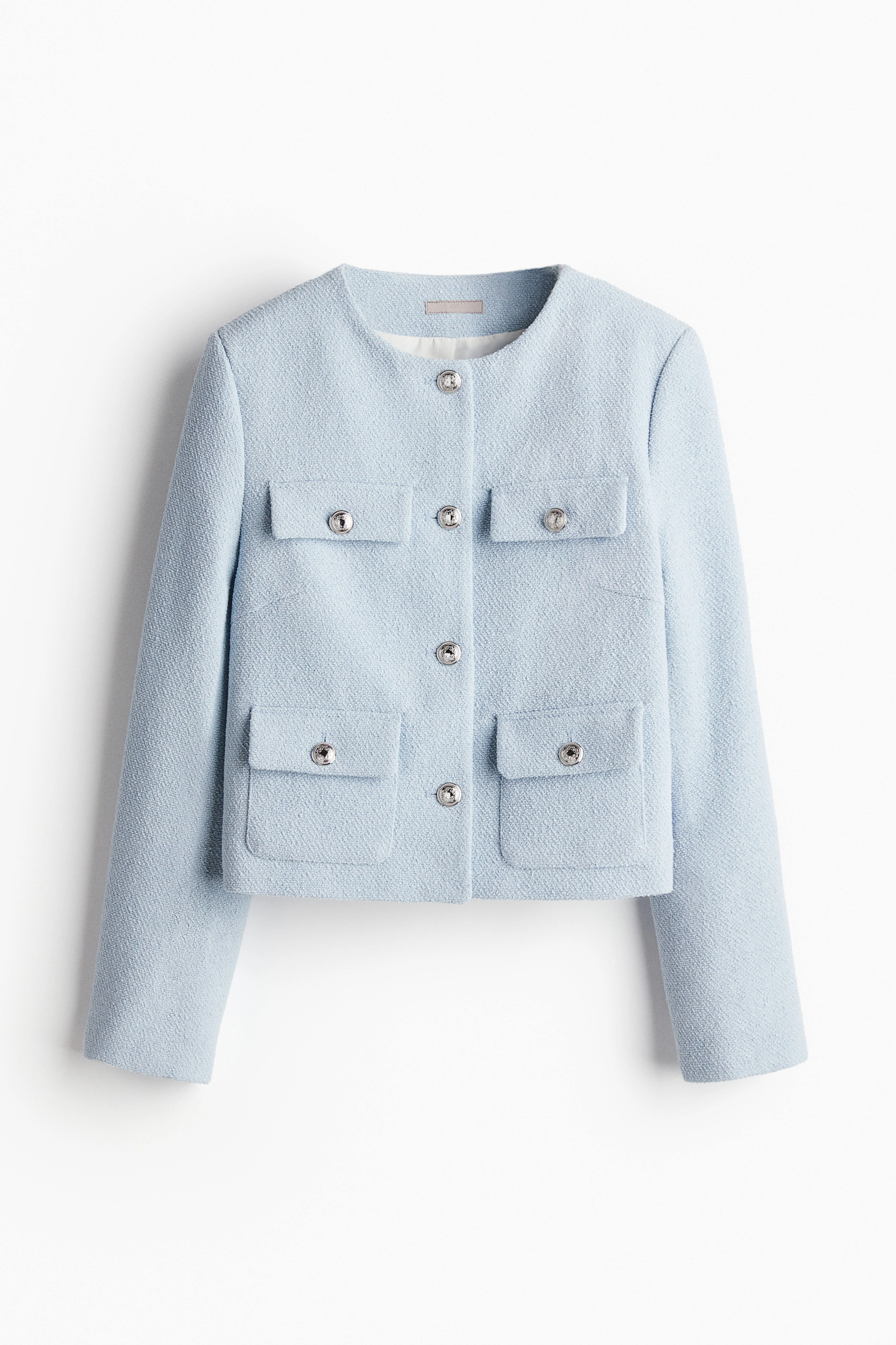 Textured-weave jacket - Round neck - Long sleeve - Light blue - Ladies | H&M GB