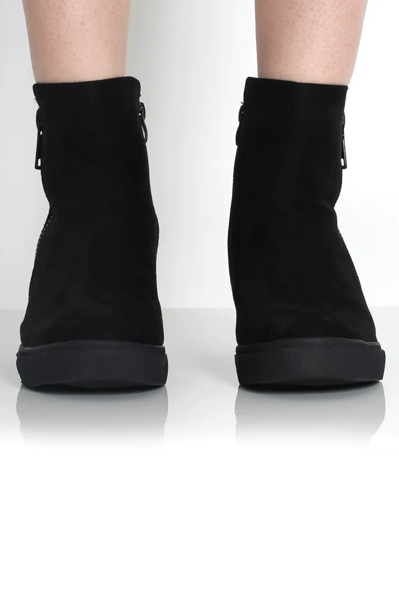 Tiffany Black Suede Diamante Wedged Boots