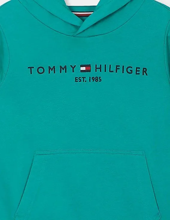 Tommy Hilfiger Kids Boys Green Hood Brand Embroidered Essential Sweatshirt