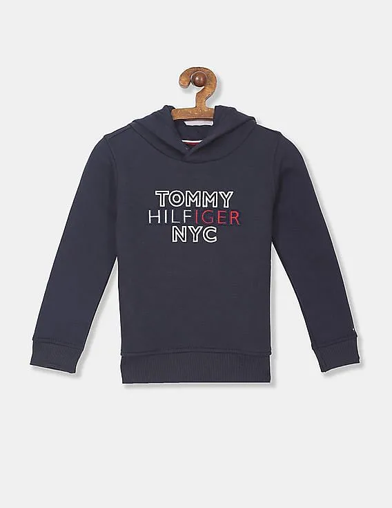 Tommy Hilfiger Kids Boys Navy Hood Brand Embroidered Graphic Sweatshirt