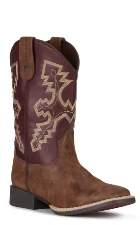 Twister Boys' Blake Brown and Burgundy Square Toe Cowboy Boots