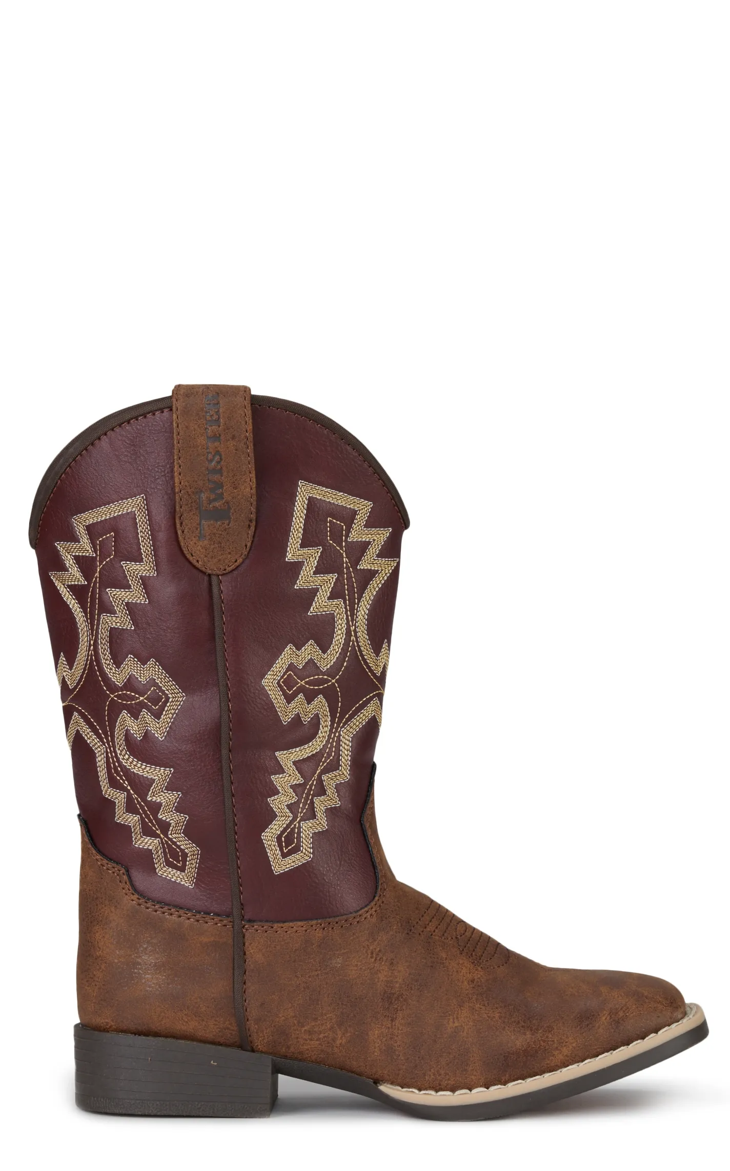 Twister Boys' Blake Brown and Burgundy Square Toe Cowboy Boots