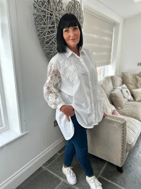 White Crochet Floral Pattern Shirt Terri