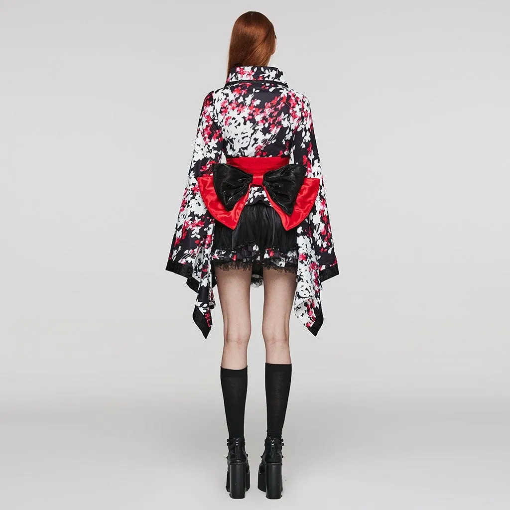 Women's Lolita Floral Printed Kimono with Skirt