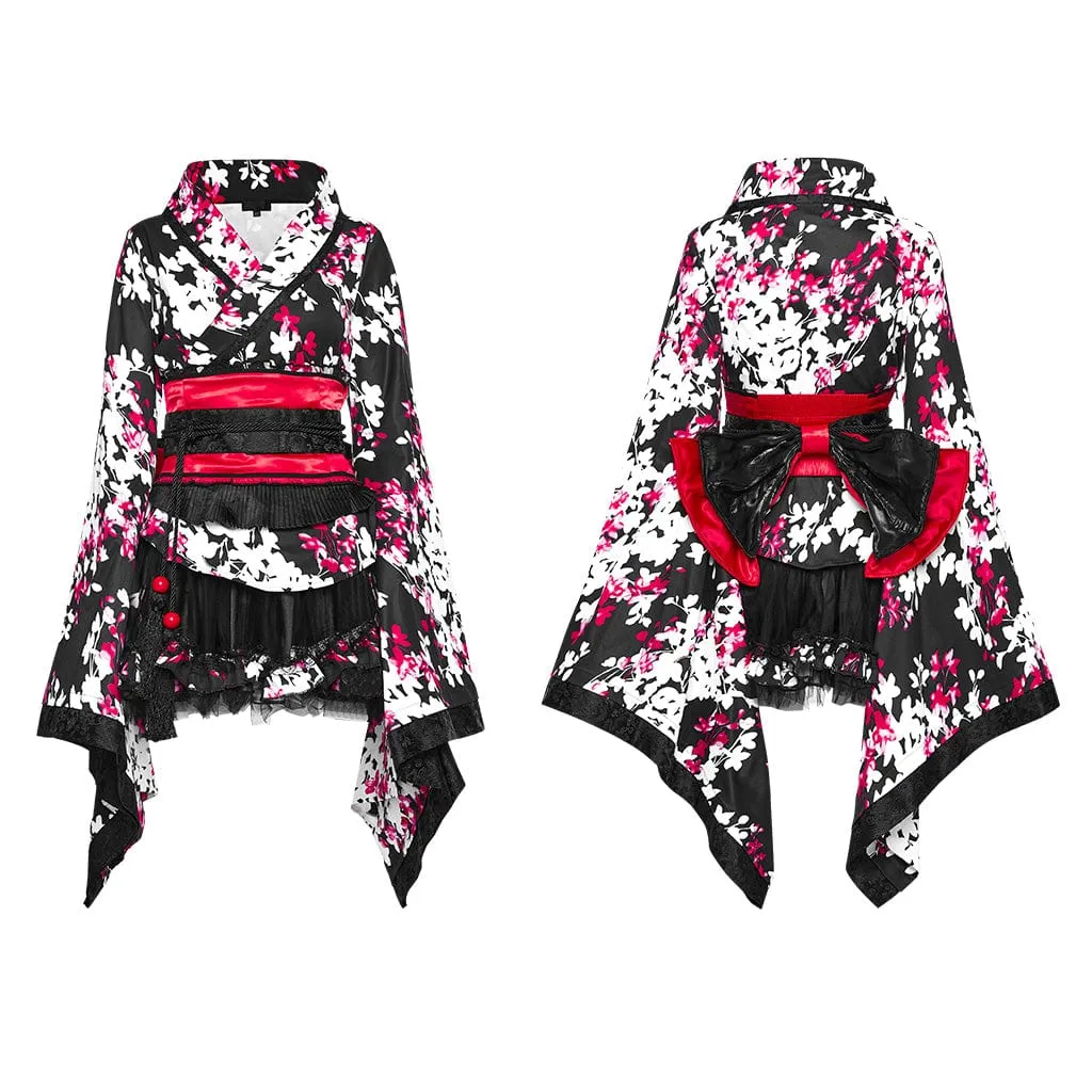 Women's Lolita Floral Printed Kimono with Skirt