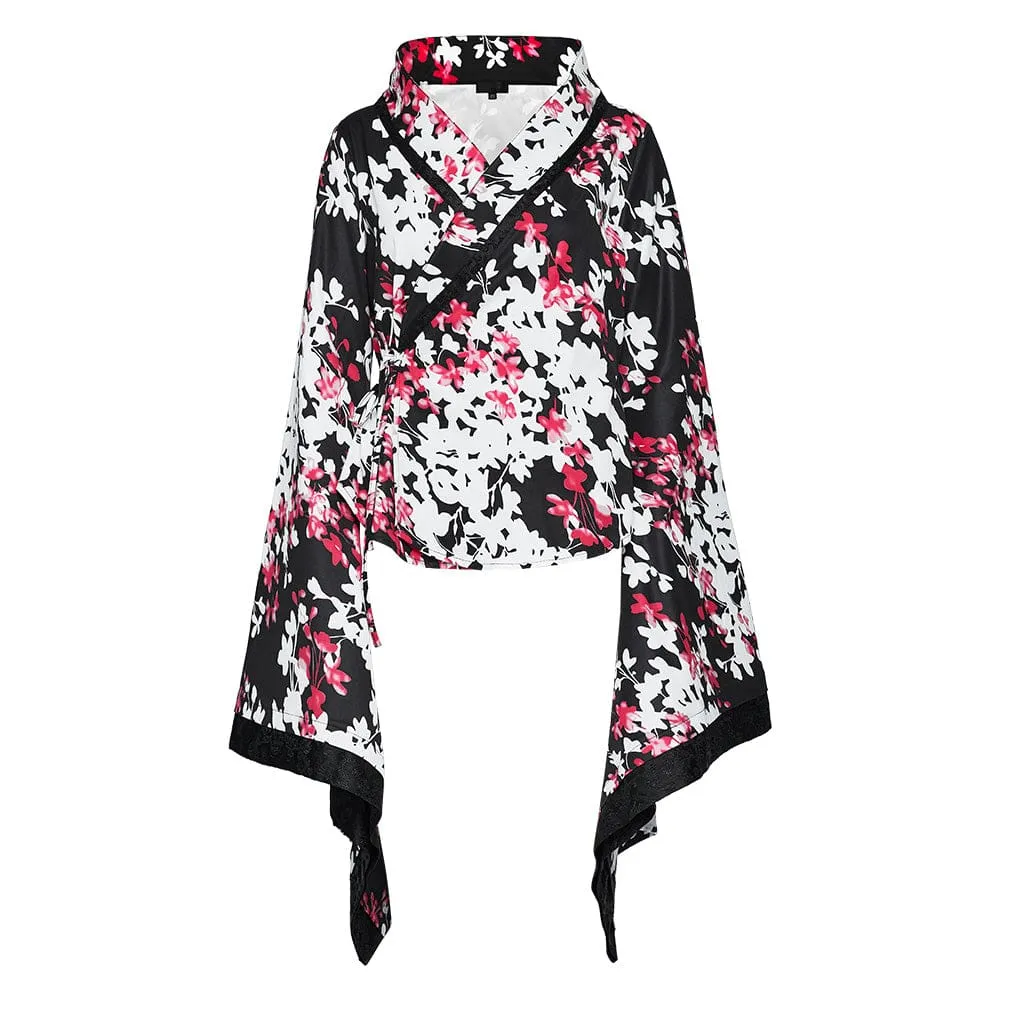 Women's Lolita Floral Printed Kimono with Skirt