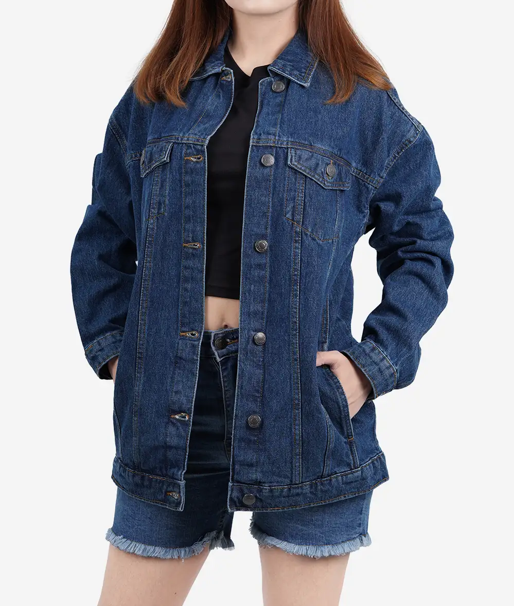 Womens Mid Blue Oversized Denim Jacket