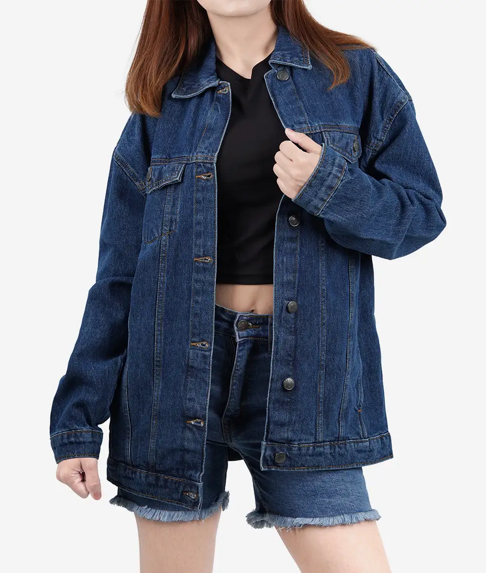 Womens Mid Blue Oversized Denim Jacket