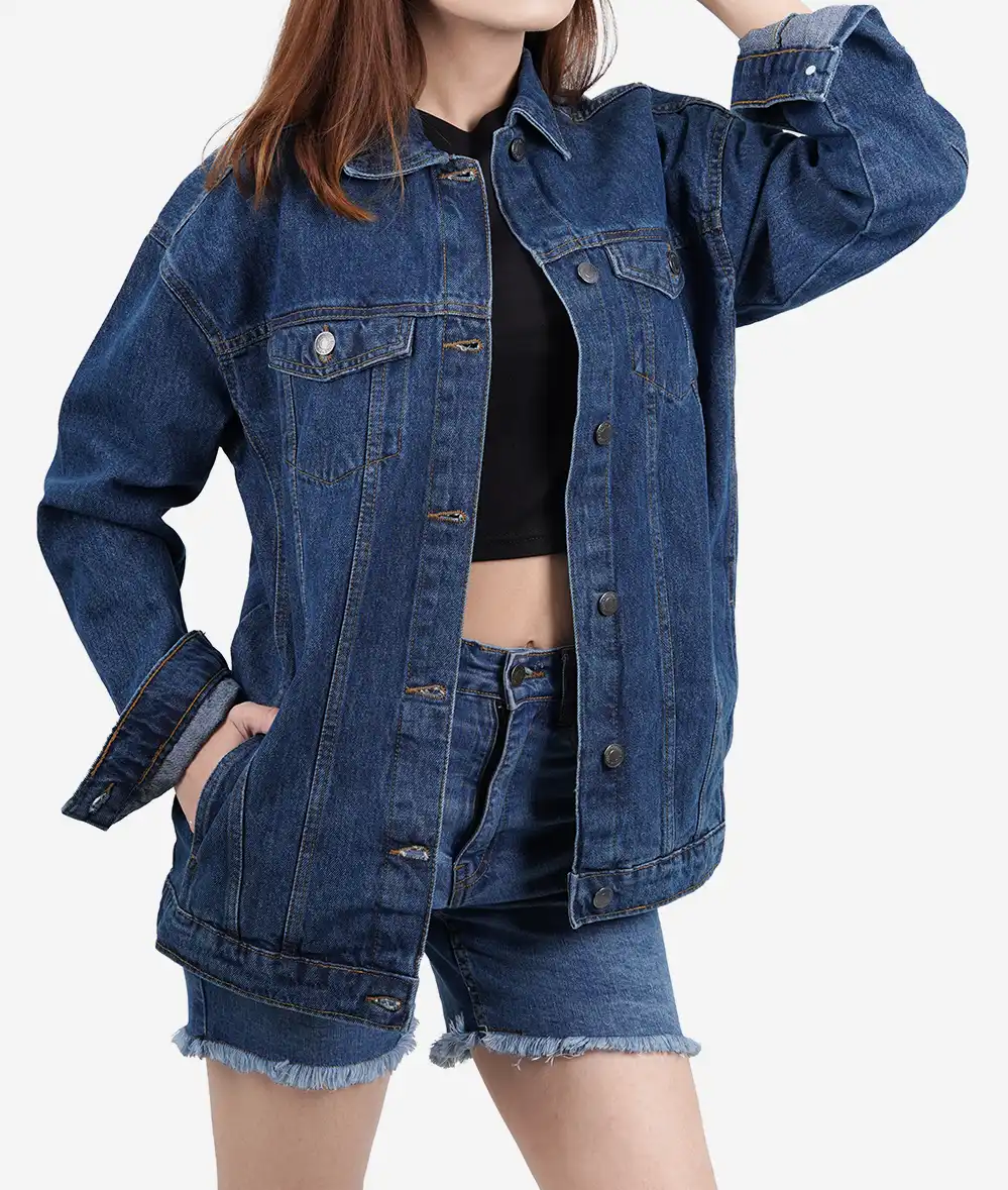 Womens Mid Blue Oversized Denim Jacket