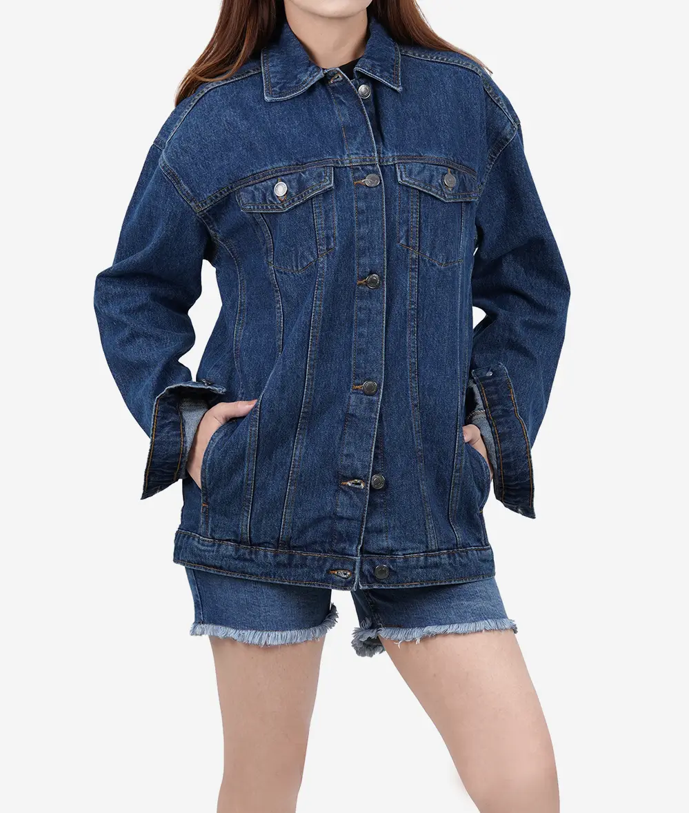 Womens Mid Blue Oversized Denim Jacket